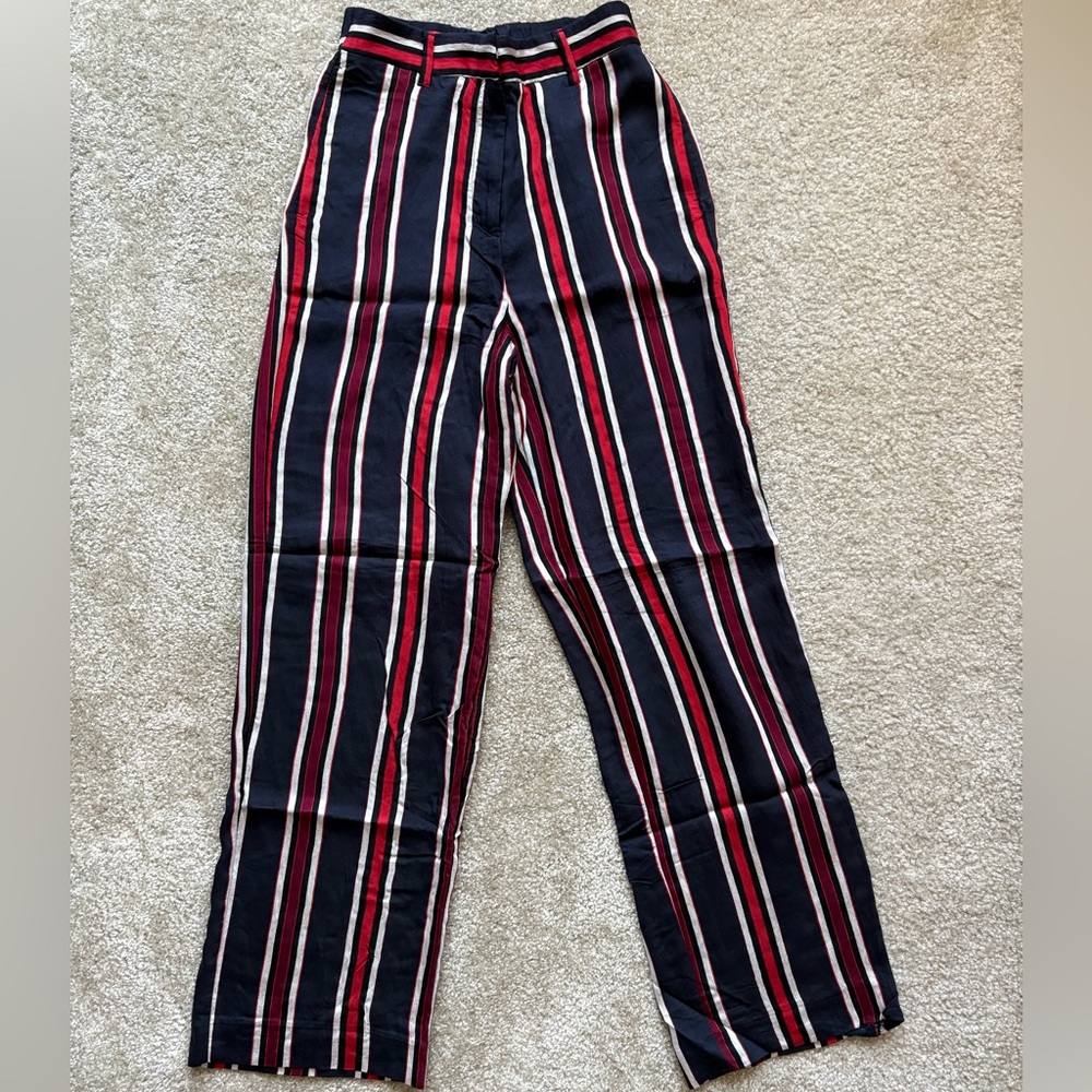 H&M High Waisted Linen Striped Pants - Size: US 4